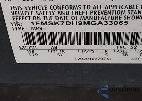 2021 Ford Explorer Xlt z USA, uszkodzony, nr VIN 1FMSK7DH9MGA33065